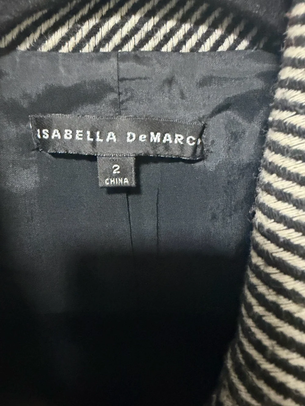 Isabella Demarco Black & White Herringbone Wool-Blend Pea Coat - Picture 2 of 6